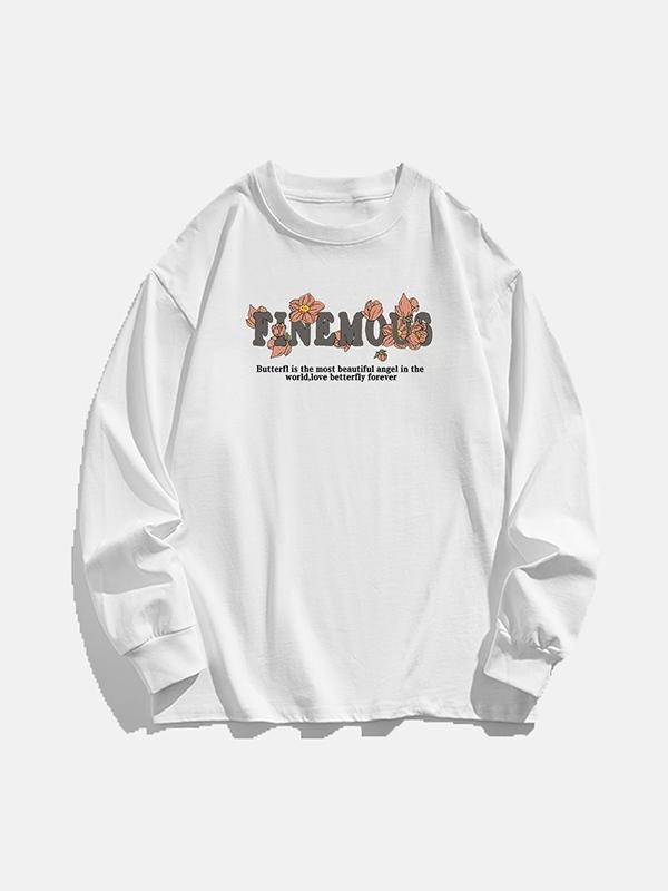 Men's Letter Butterfly Print Crew Neck Long Sleeve Tee Product Image