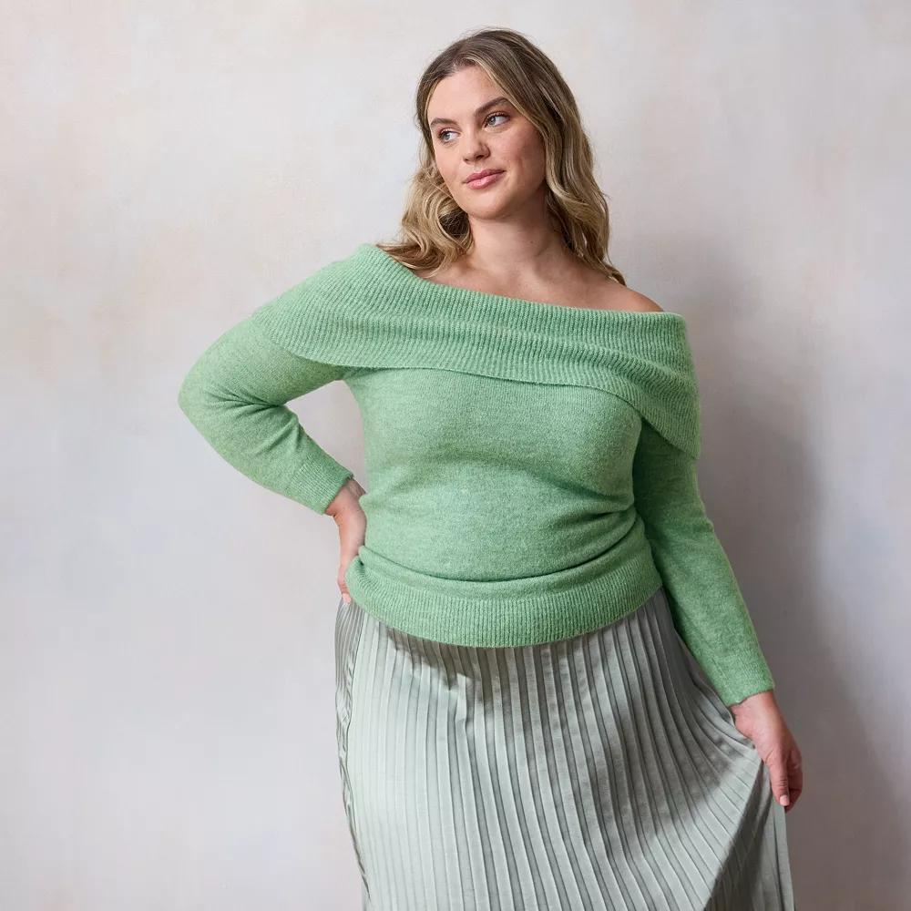 Plus Size LC Lauren Conrad Off-The-Shoulder Sweater, Women's, Size: 2XL, Soft Blue Product Image