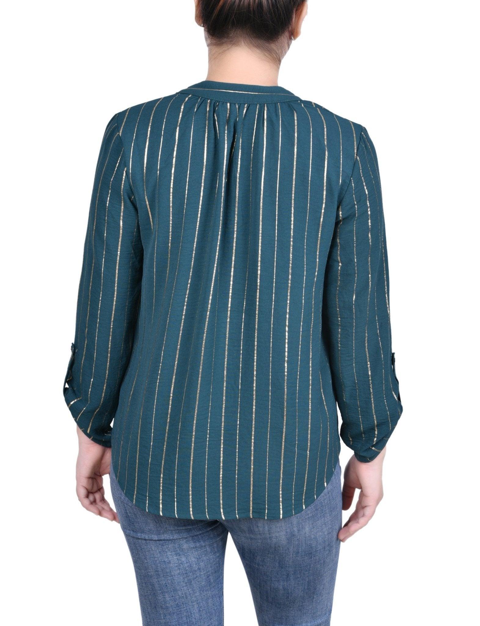Long Sleeve Foil Striped Blouse - Petite Product Image