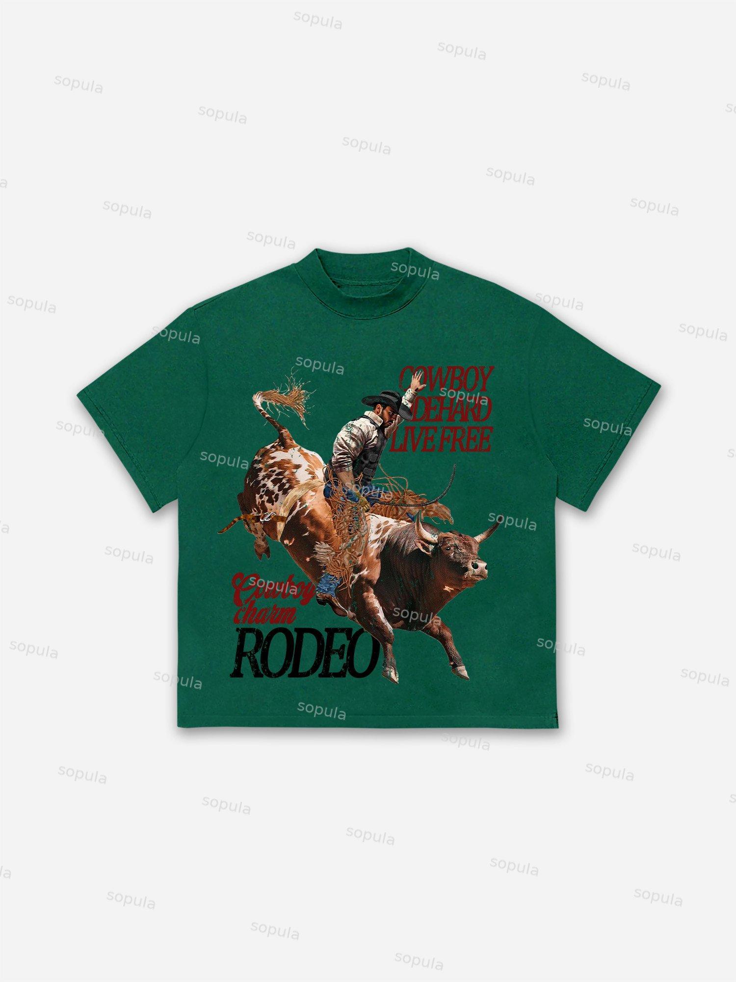 Rodeo Cowboy Charm Print Cotton T-shirt Product Image