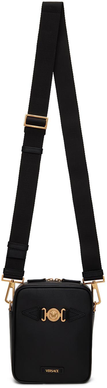 VERSACE Medusa Leather Messenger Bag In Black Product Image