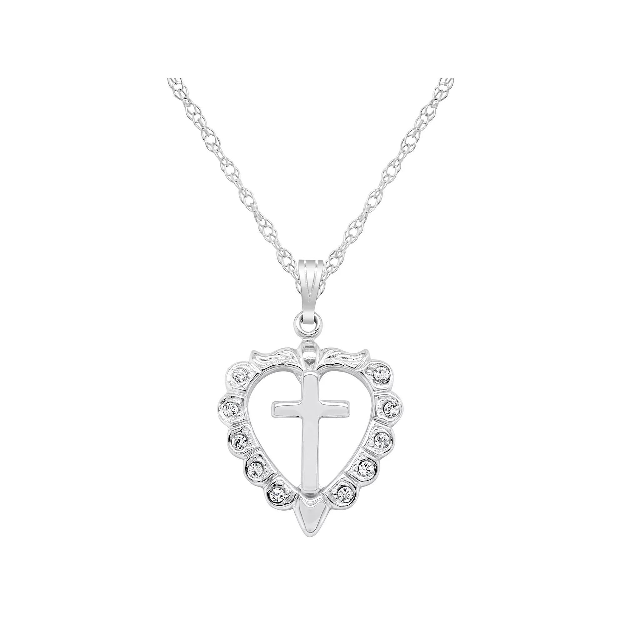 14k Gold Over Silver Heart Cross Pendant, Women's, Size: 18", Sterling Silver Product Image