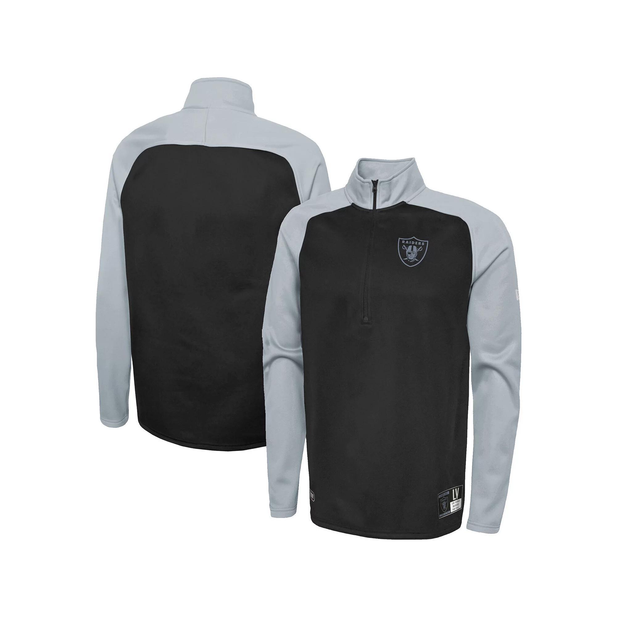 Mens New Era Black Las Vegas Raiders Combine Authentic O-Line Raglan Half-Zip Jacket Product Image