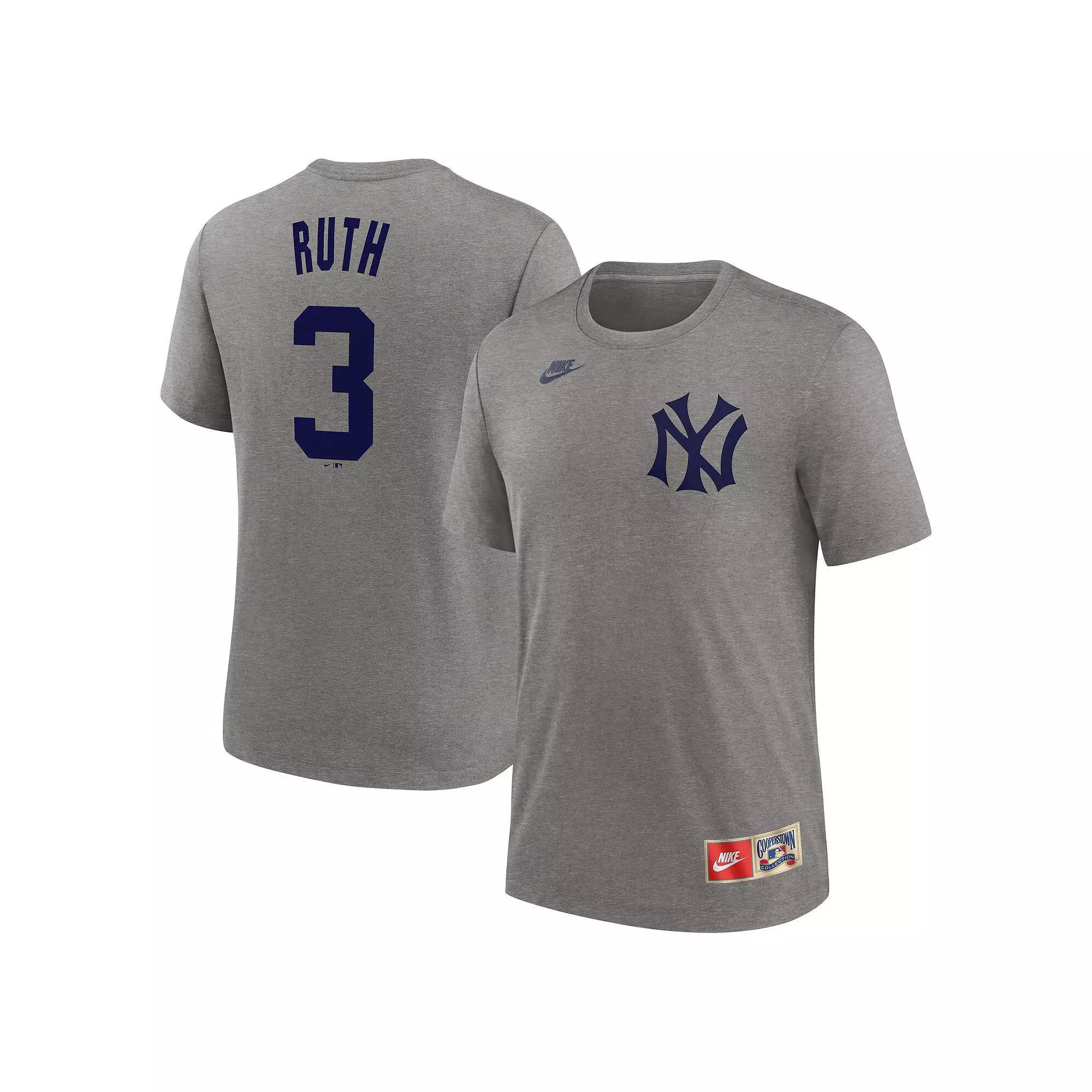 Men's Nike  Babe Ruth Heather Gray New York Yankees Cooperstown Collection Tri-Blend Name & Number T-Shirt, Size: Medium, Grey Product Image