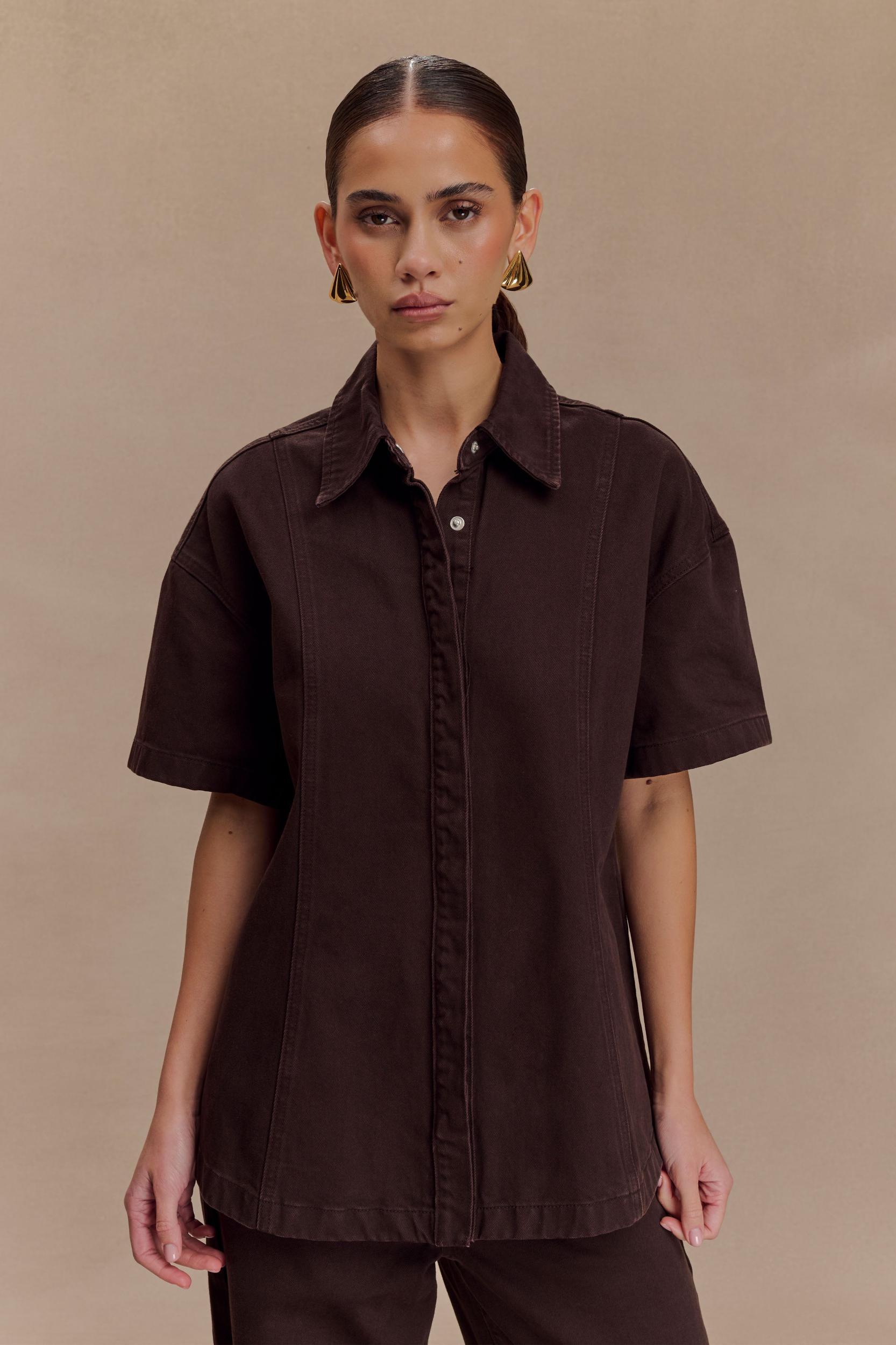 Maya Oversized Denim Shirt - Chocolate Product Image