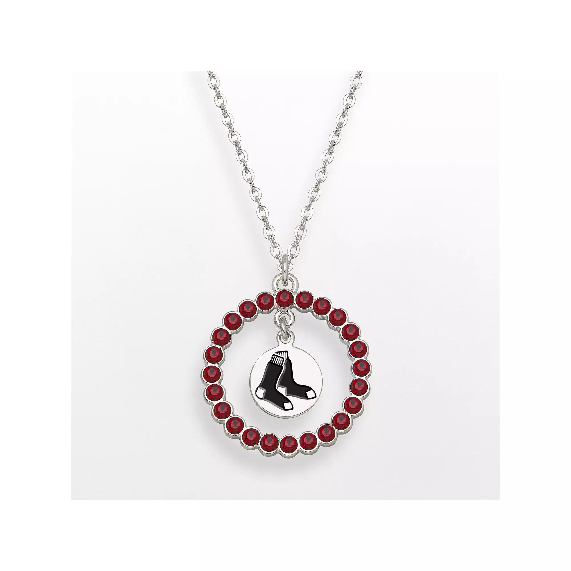 LogoArt Boston Red Sox Silver Tone Crystal Logo Charm Circle Pendant, Womens Siam Product Image
