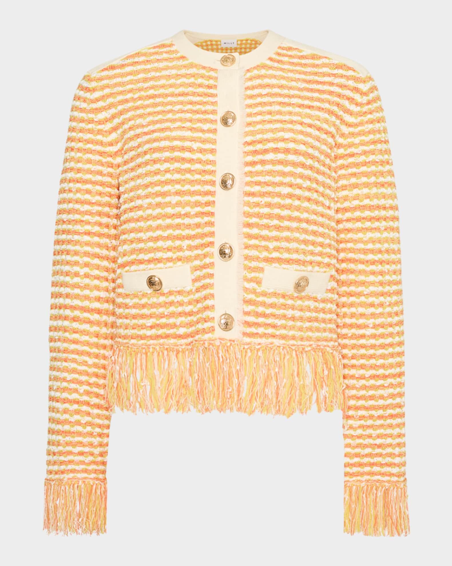 Fringed Tweed Knit Cardigan Jacket Product Image