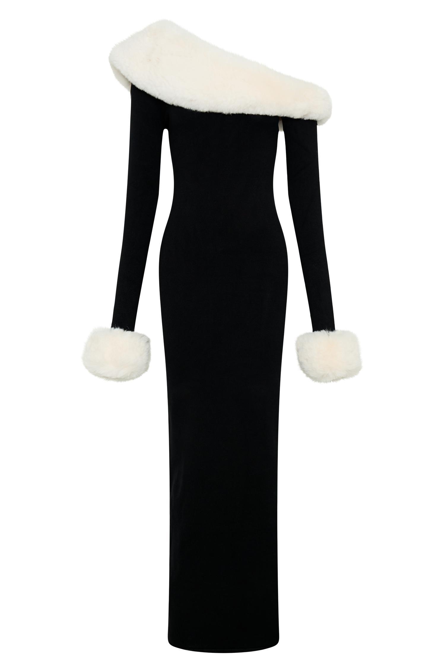 Karleigh Faux Fur Knit Maxi Dress - Black/White Product Image