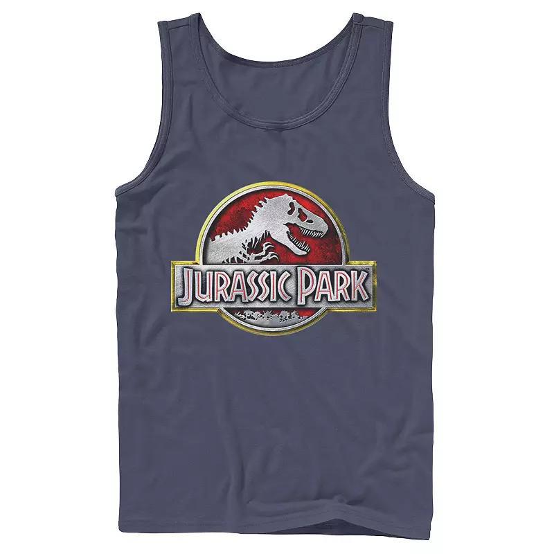Men's Jurassic Park Chrome Logo Tank Top, Size: Small, Blue Product Image