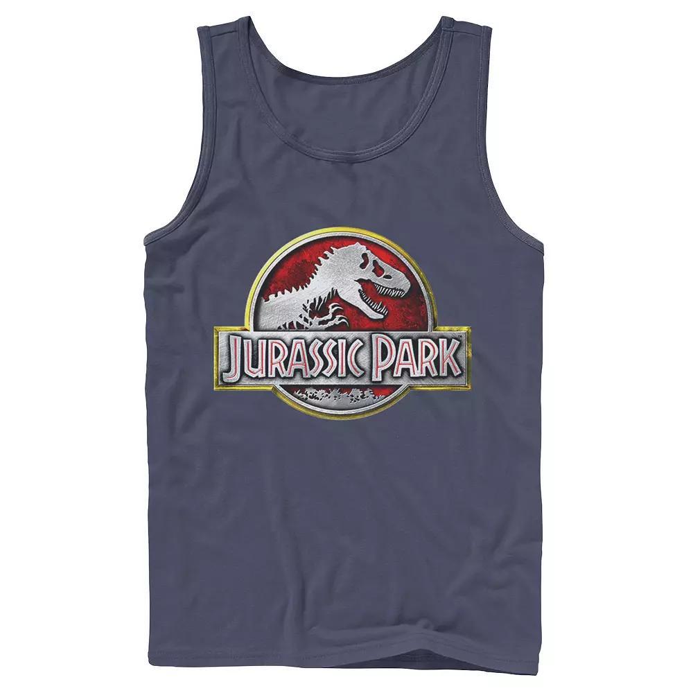 Men's Jurassic Park Chrome Logo Tank Top, Size: Small, Blue Product Image