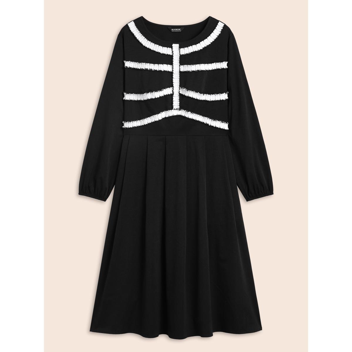 Plus Size Black And White Pleated Ribbon Midi Dress Black Women Cocktail Contrast Party Curvy Bloomchic 18-20/2X Product Image