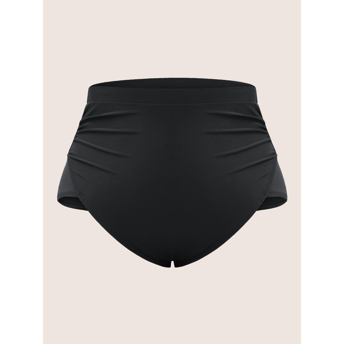 Plus Size Plain Patchwork Ruched Swim Bottom Women's Swimwear Black Beach Non High stretch Skinny High Rise Curve Swim Bottoms BloomChic 28/5X Product Image