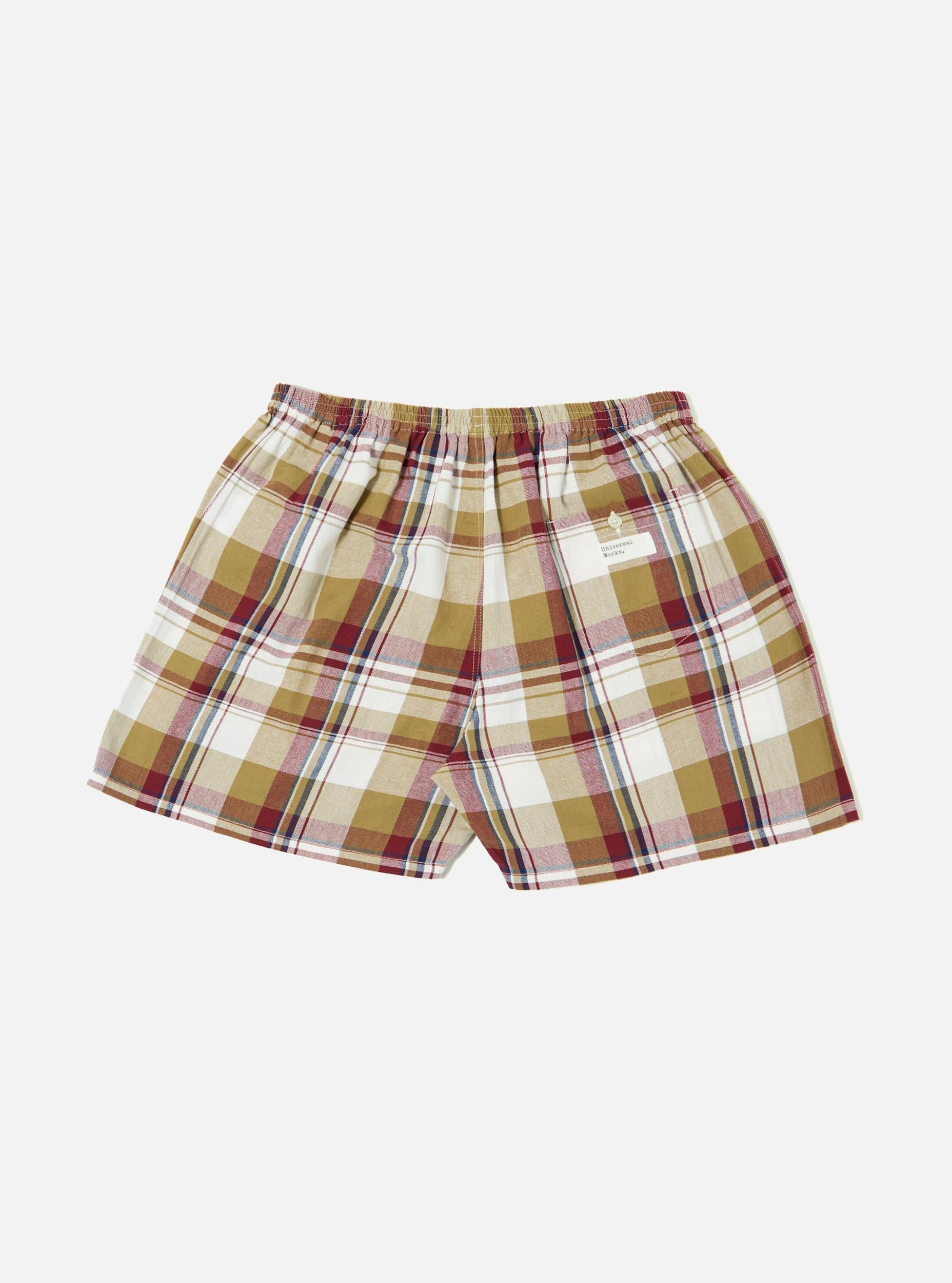 Universal Works Boxer Short in Red/Brown Kip Check Product Image