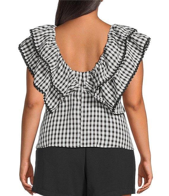 Sugarlips Plus Leoti Gingham Printed Flutter Sleeve Babydoll Top Product Image
