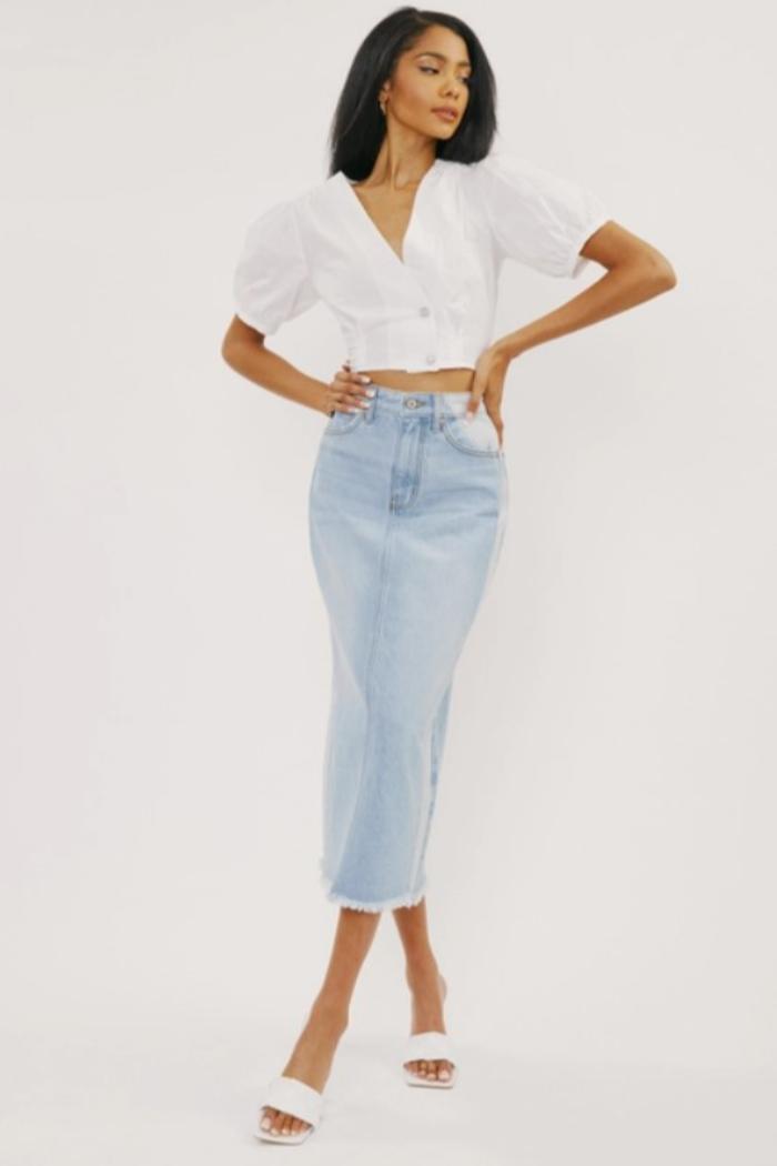 Midi High Rise Denim Contrast Skirt Product Image