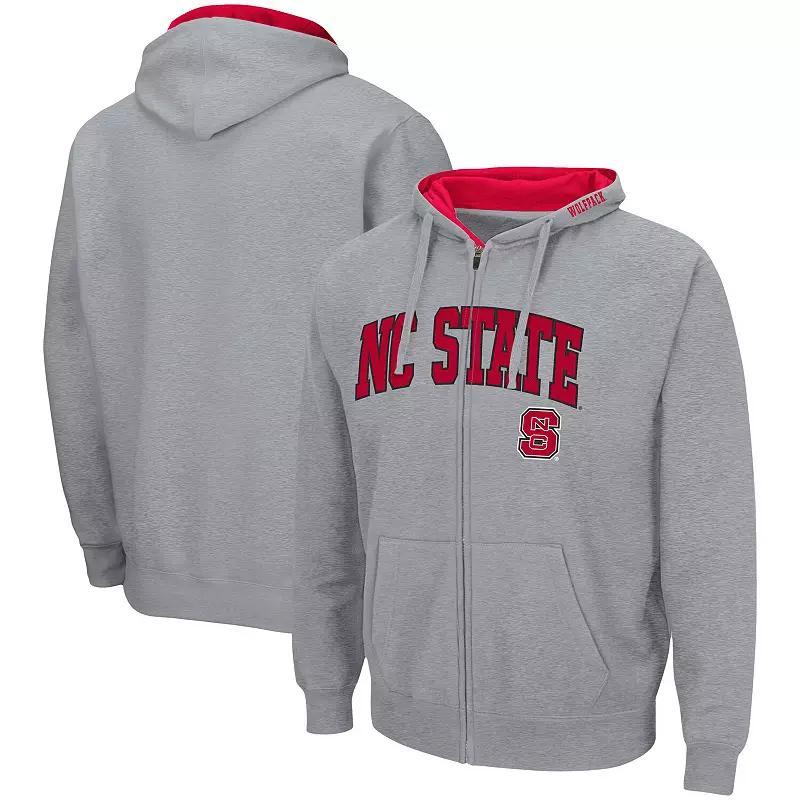Men's Colosseum Heathered Gray NC State Wolfpack Arch & Logo 3.0 Full-Zip Hoodie, Size: Large, Nst Grey Product Image