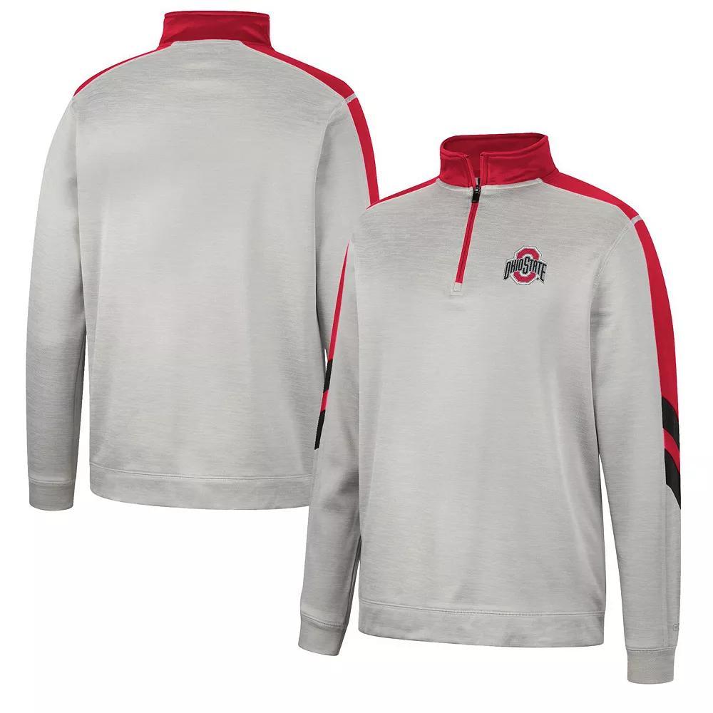 Men's Colosseum Gray/Scarlet Ohio State Buckeyes Bushwood Fleece Quarter-Zip Jacket, Size: Small, Grey Product Image