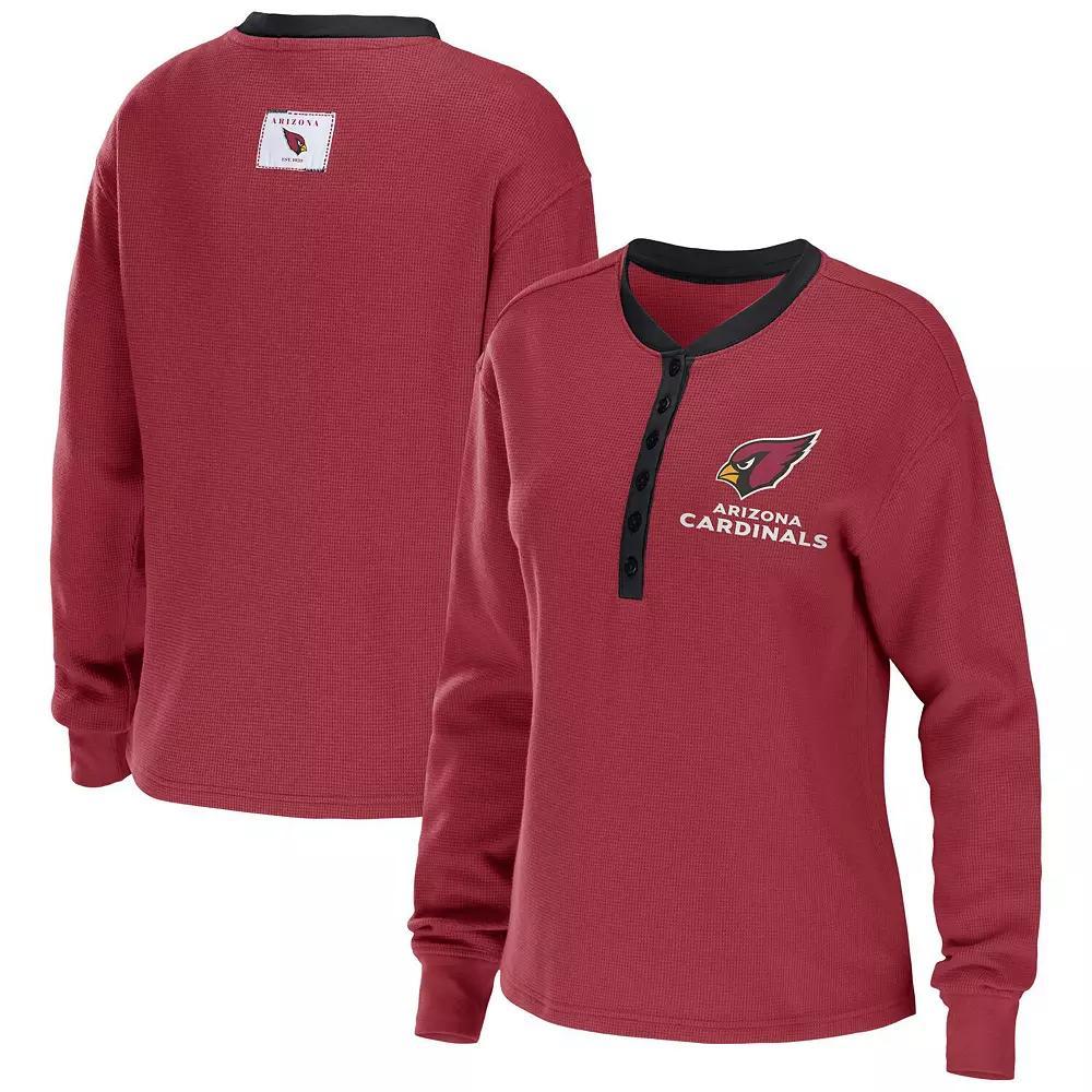 Women's WEAR by Erin Andrews Cardinal Arizona Cardinals Waffle Henley Long Sleeve T-Shirt, Size: 2XL, Red Product Image