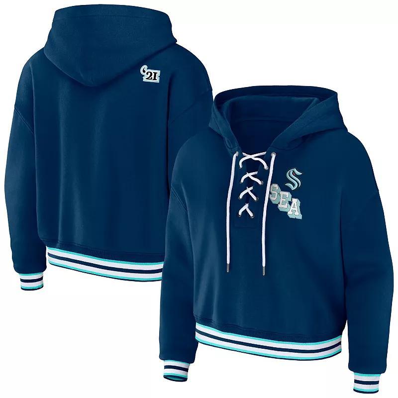Womens WEAR by Erin Andrews Denver Broncos Lace-Up Pullover Hoodie Blue Product Image