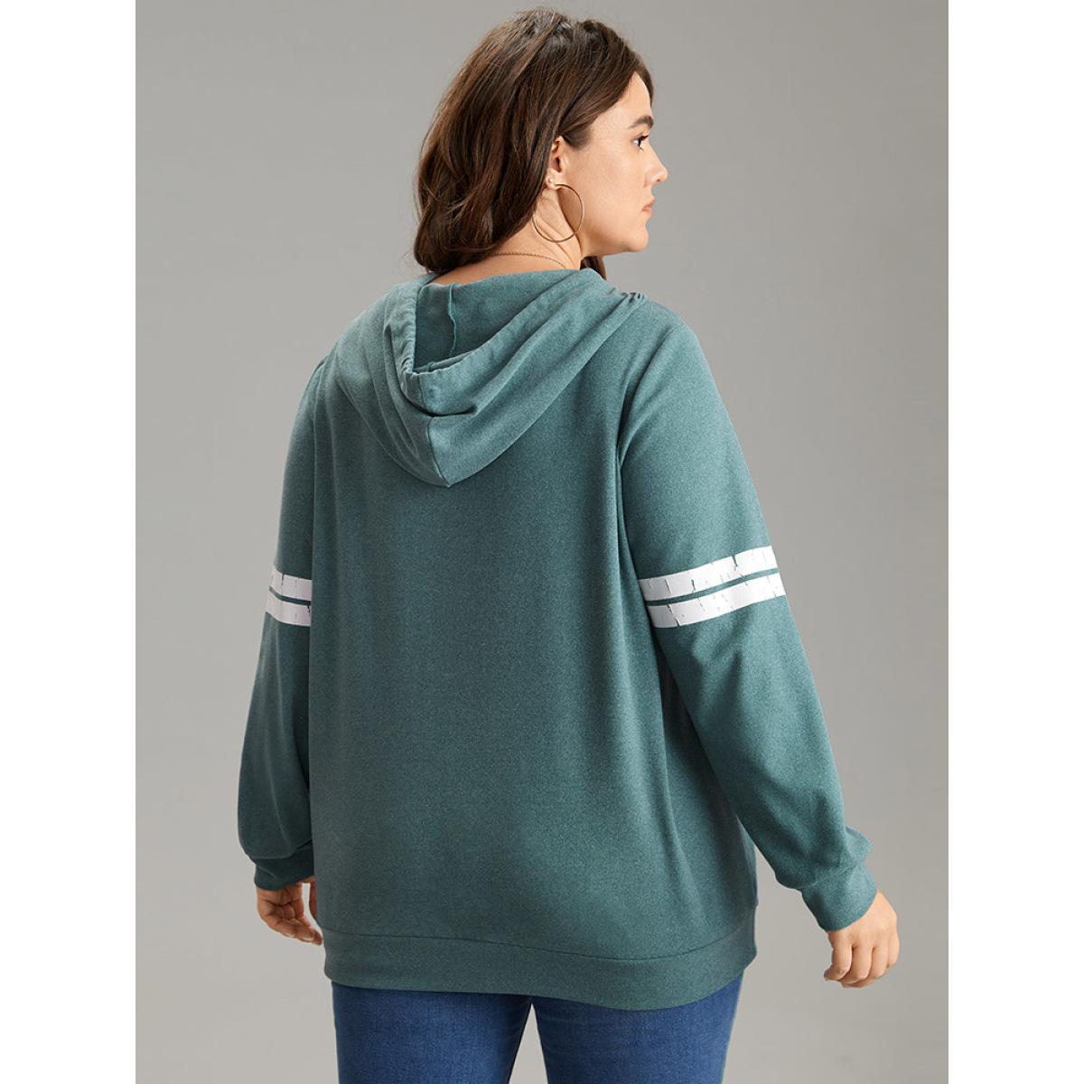 Plus Size Letter & Heart Print Hooded Drawstring Sweatshirt Women Mint Casual Thick Dailywear Sweatshirts BloomChic 26/4X Product Image