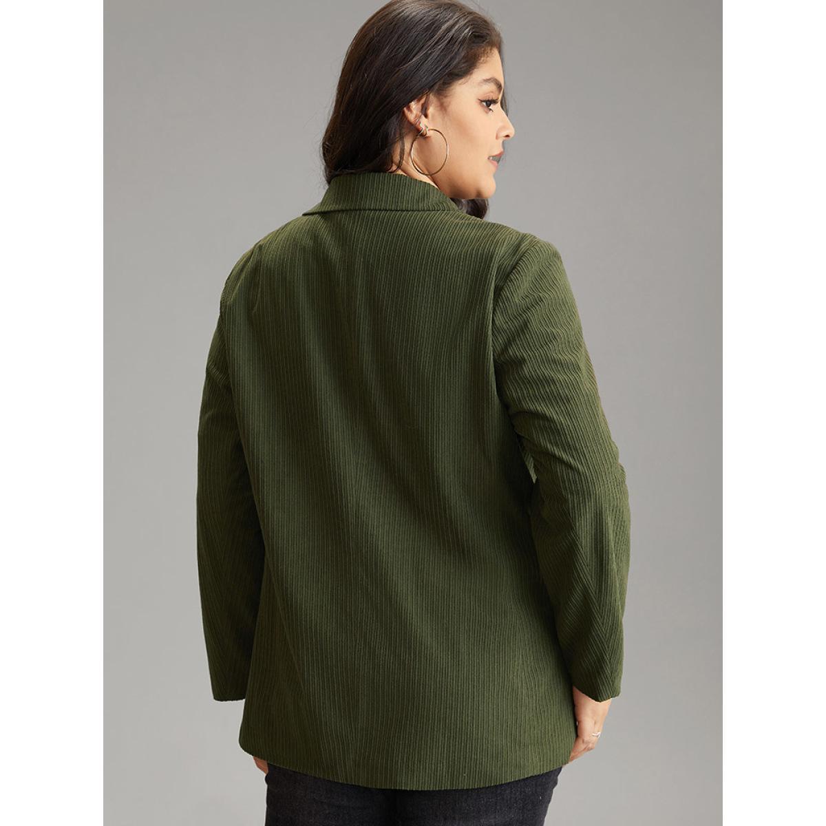 Plus Size Corduroy Suit Collar Button Up Flap Pocket Blazer ArmyGreen Women Work Plain Texture Sleeve Long Sleeve Suit Collar 26/4X Pocket Work From Home Blazers BloomChic Product Image