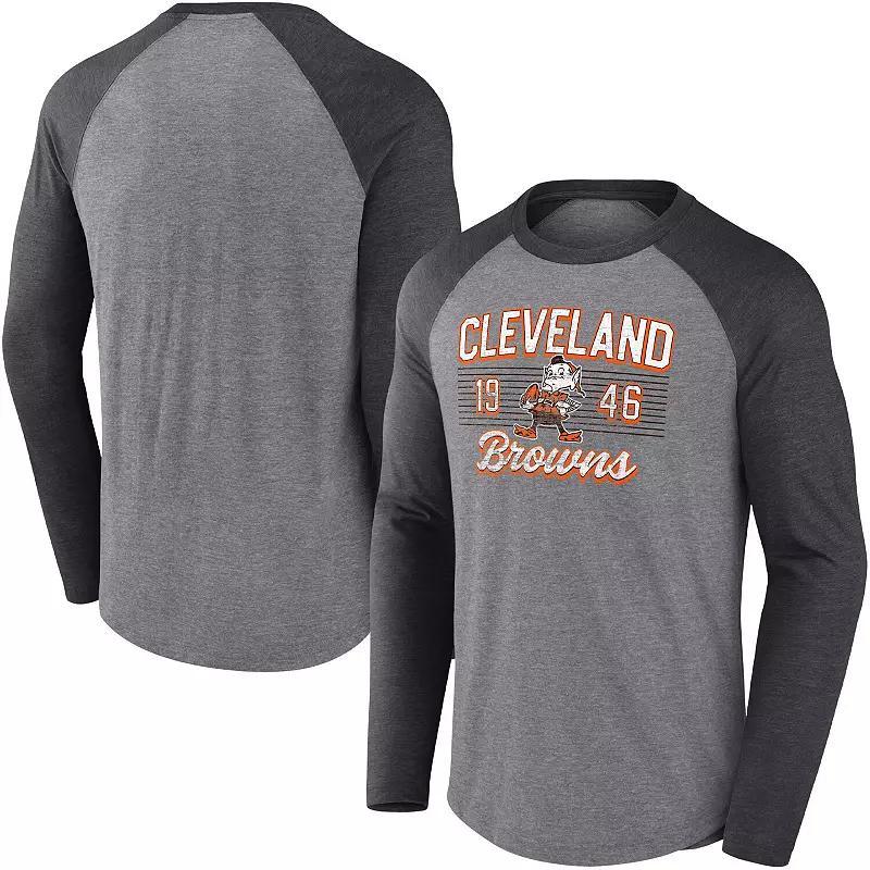 Men's Fanatics Branded Heathered Gray/Heathered Charcoal Cleveland Browns Weekend Casual Tri-Blend Raglan Long Sleeve T-Shirt, Size: Small, Grey Product Image