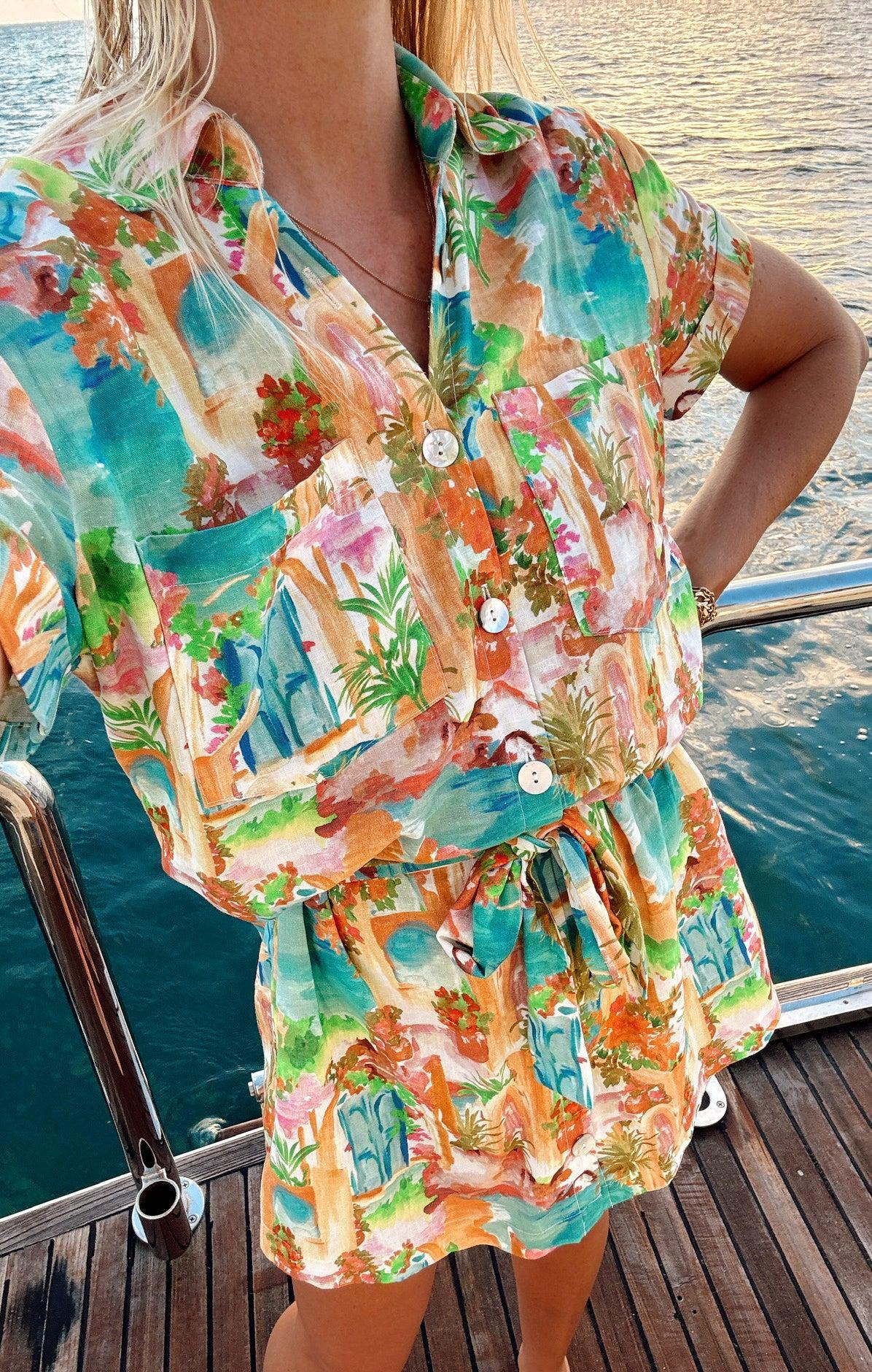 Marsala Shirt Dress ~ Palermo Spritz Linen Product Image
