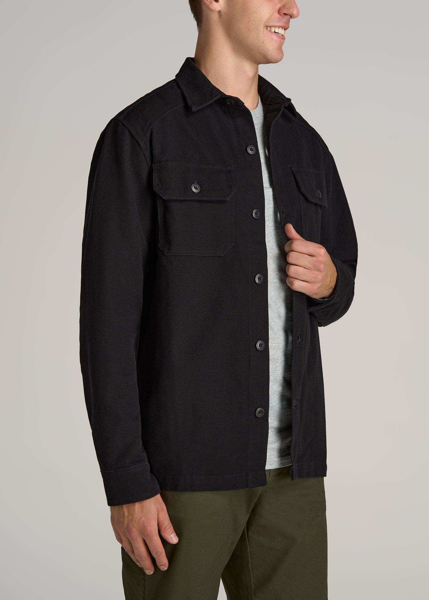 LJ&S Canvas Shirt Jacket for Tall Men in Black Product Image