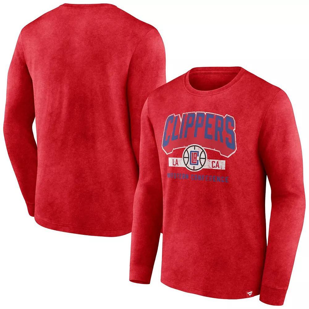 Men's Fanatics Branded Heather Red LA Clippers Front Court Press Snow Wash Long Sleeve T-Shirt, Size: 2XL Product Image