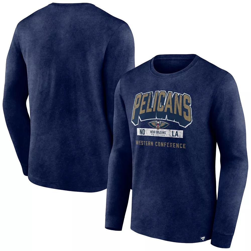 Men's Fanatics Branded Heather Navy New Orleans Pelicans Front Court Press Snow Wash Long Sleeve T-Shirt, Size: Medium, Blue Product Image