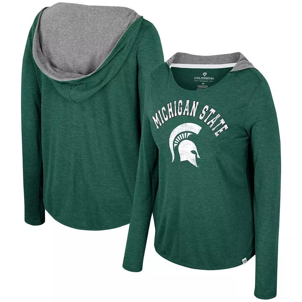 Women's Colosseum  Green Michigan State Spartans Distressed Heather Long Sleeve Hoodie T-Shirt, Size: Medium Product Image