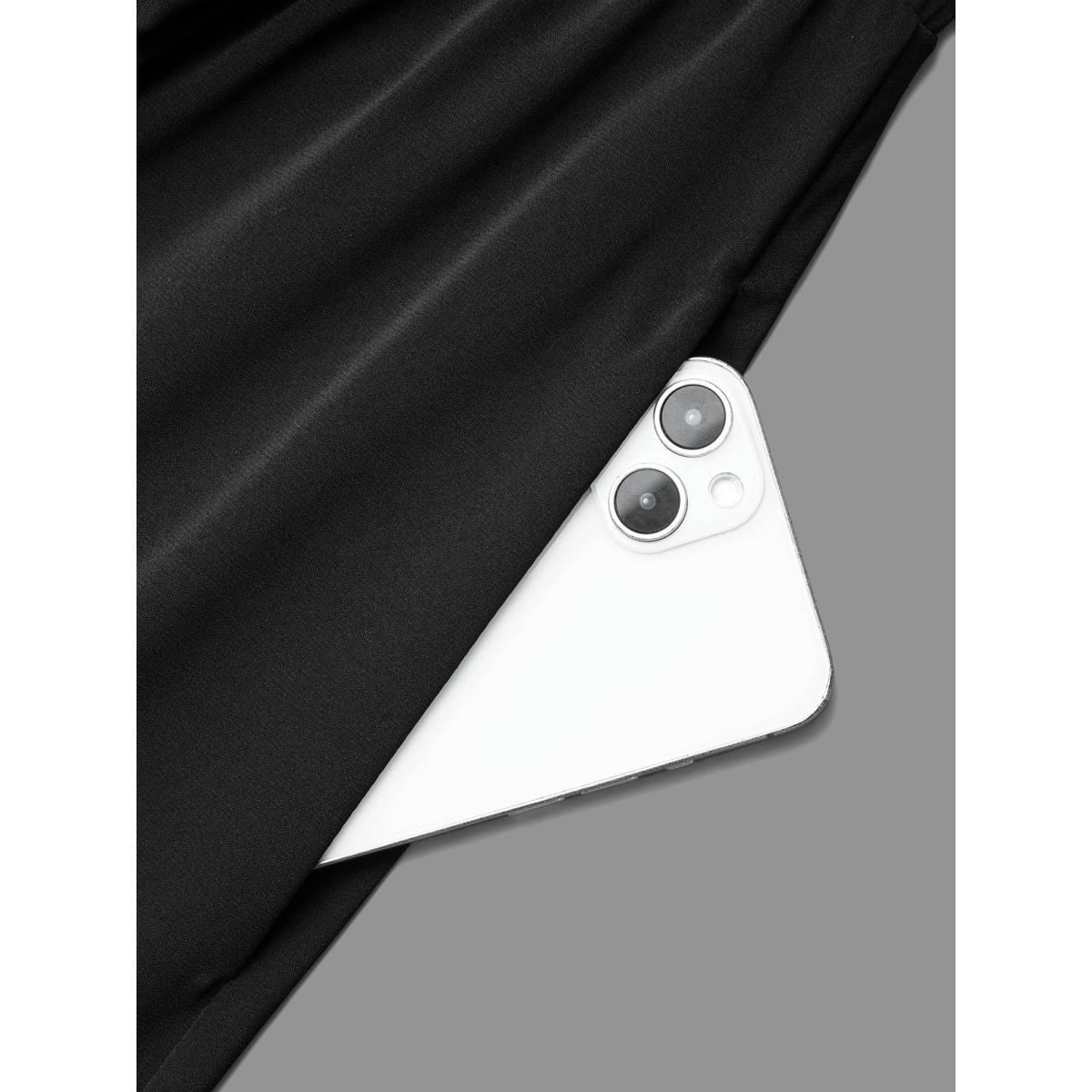 Plus Size Plain Overlap Collar Ruffle Trim Dress Black Women Elegant Overlapping Overlap Collar Long Sleeve Curvy BloomChic 22-24/3X Product Image