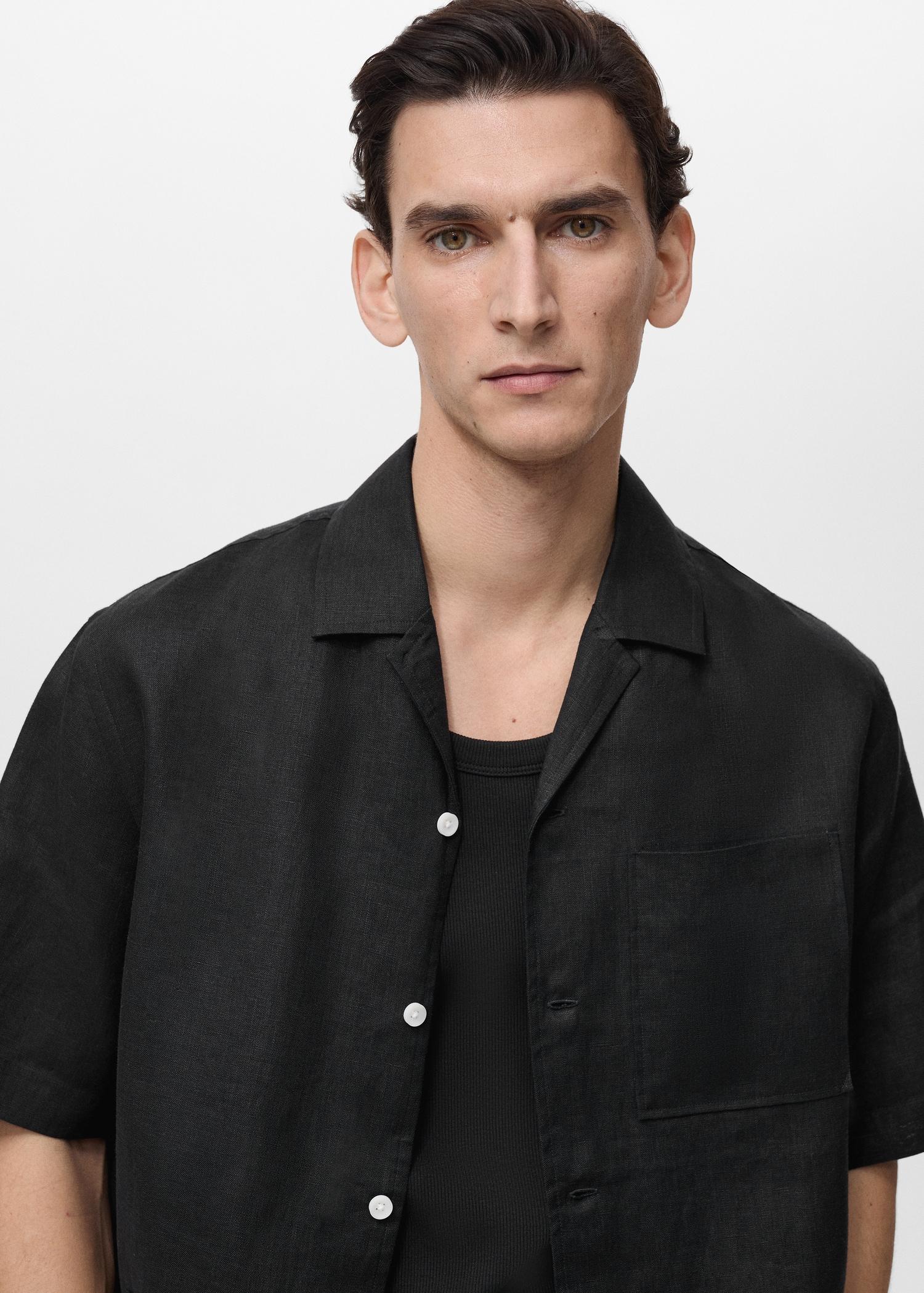 100% linen short sleeve shirt - Men | MANGO USA Product Image