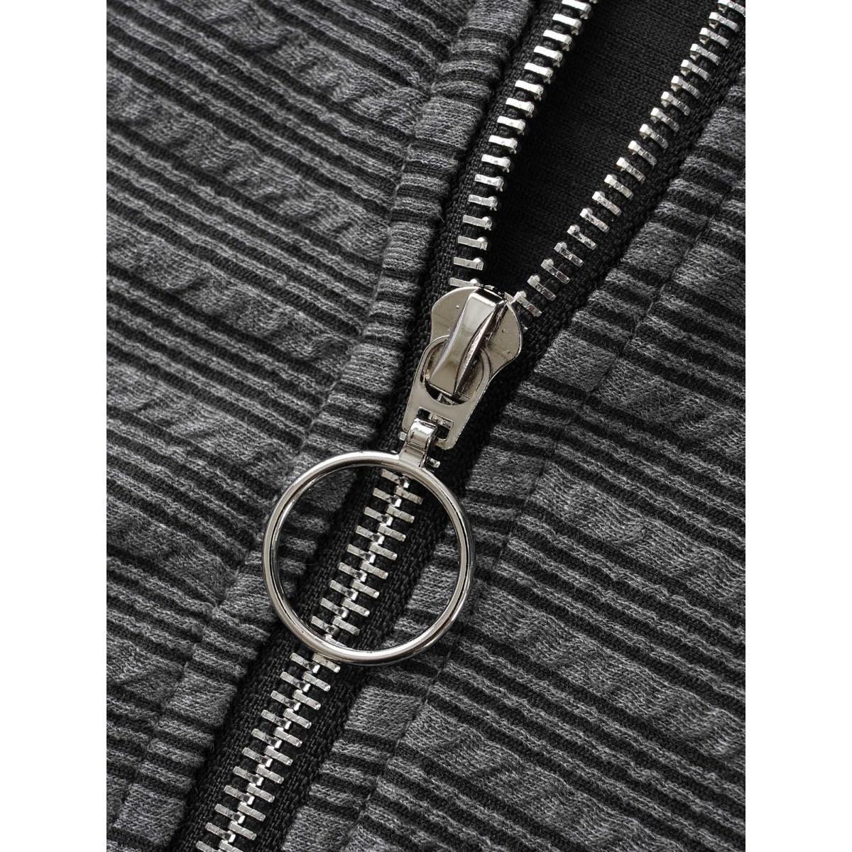 Plus Size Textured O Ring Zipper Hooded Sweatshirt Women DimGray Casual Texture Hooded Everyday Sweatshirts BloomChic 22-24/3X Product Image