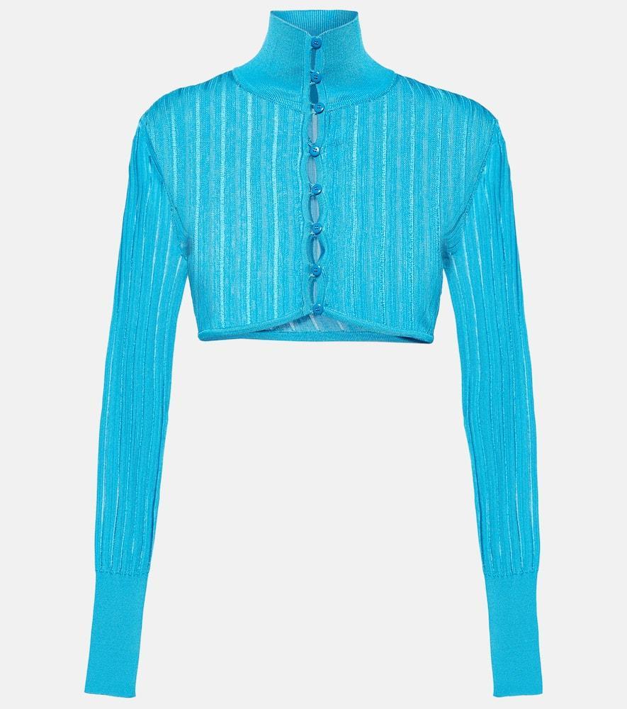 ALAÏA Crinoline Cropped Cardigan In Blue Product Image