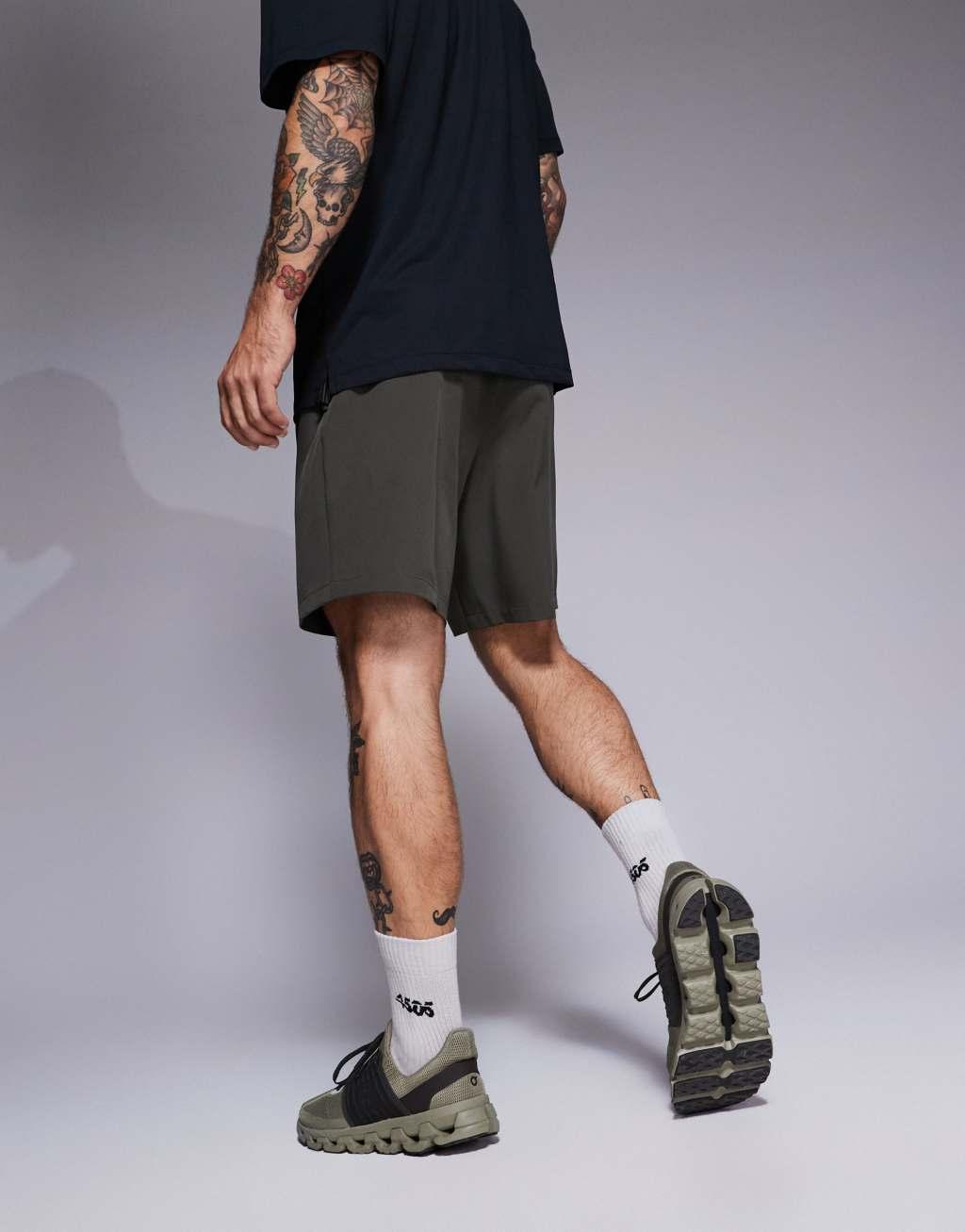 ASOS 4505 Icon 7 inch quick dry training shorts with zip pockets in khaki Product Image