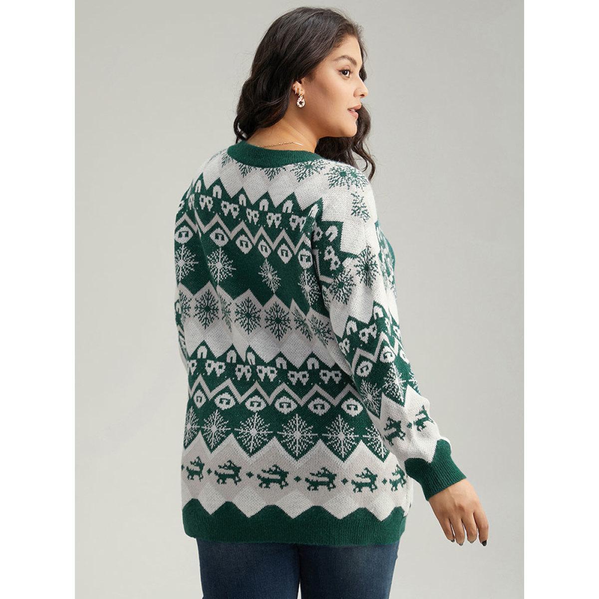 Plus Size Anti-Pilling Christmas Crew Neck Pullover DarkGreen Women Casual Long Sleeve Round Neck Festival-Christmas Pullovers BloomChic 28/5X Product Image