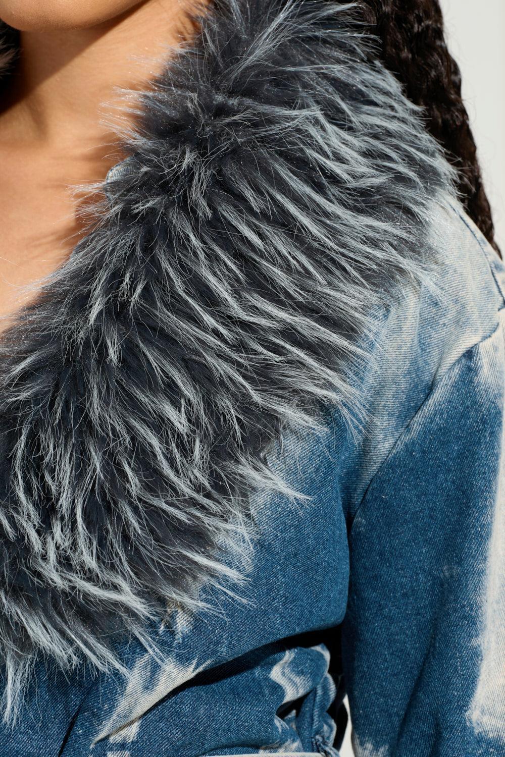 LIV FUR TRIM DENIM TRENCH Product Image
