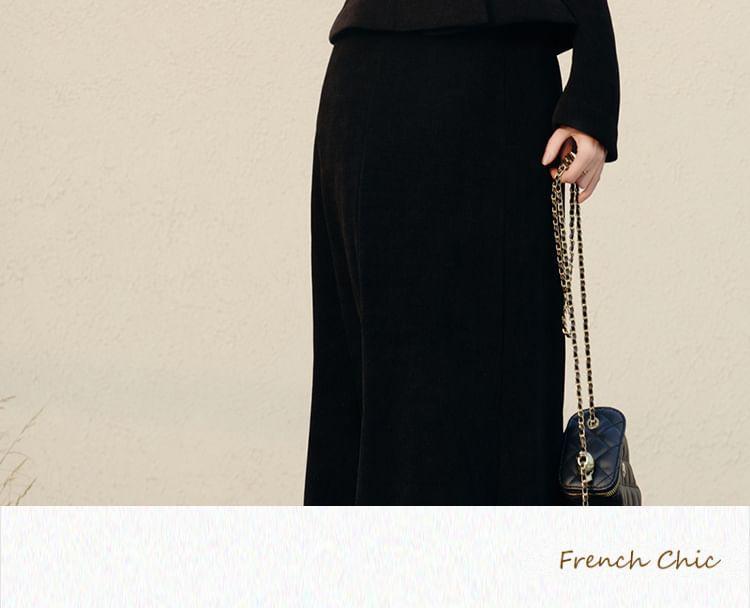 Lapel Collar Plain Double Breasted Crop Blazer / High Waist Plain Maxi Mermaid Skirt / Mini Skirt / Set Product Image