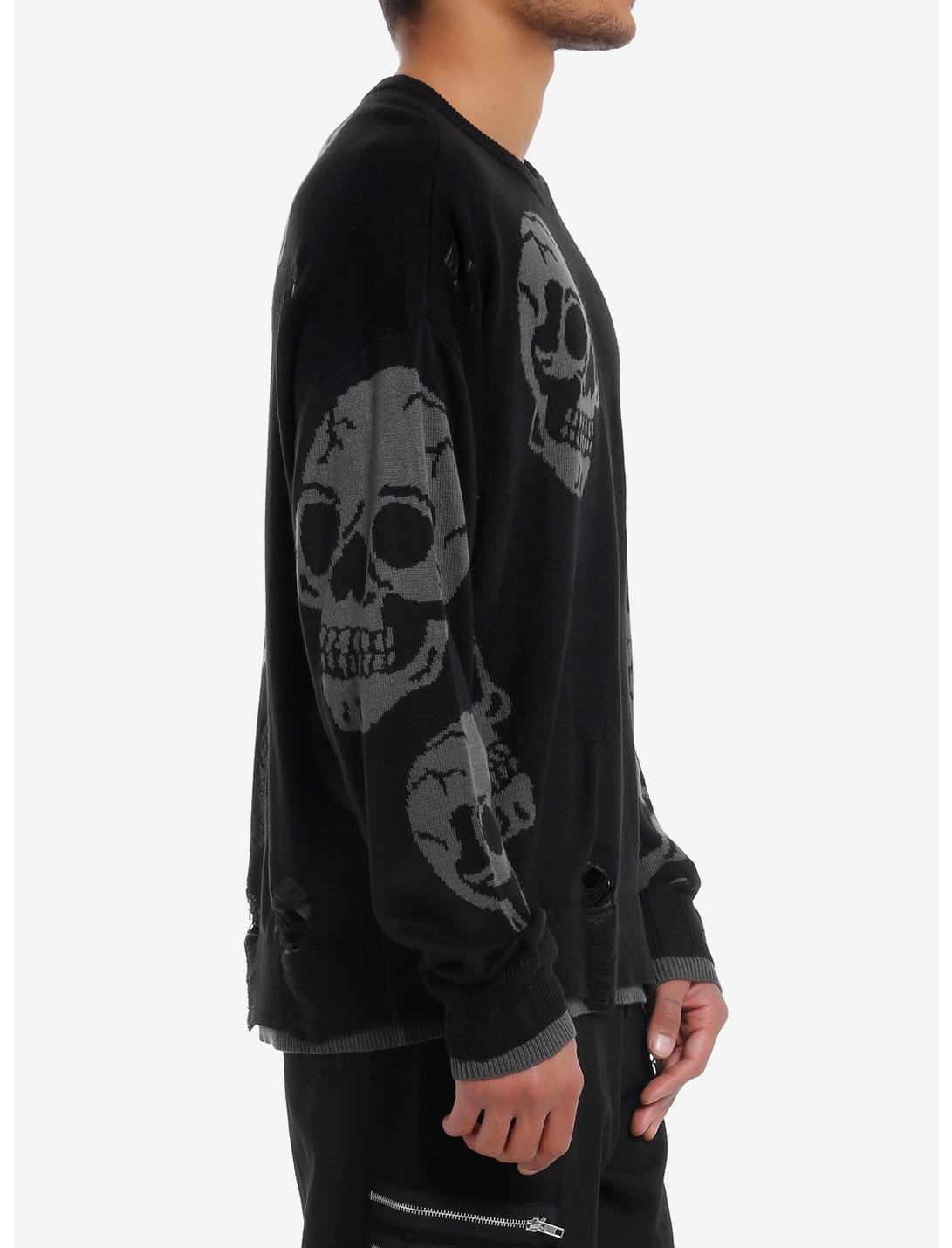 Skulls Distressed Intarsia Sweater Product Image