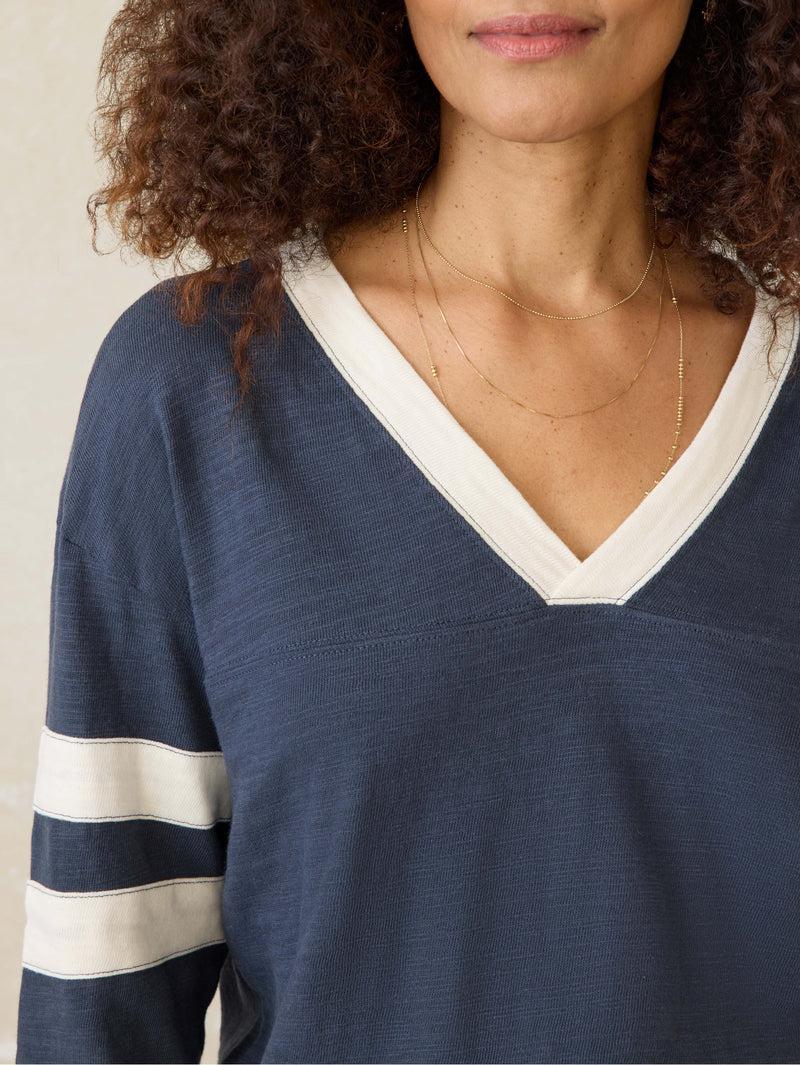 Sunwashed Slub Varsity V-Neck - Blue Nights Product Image