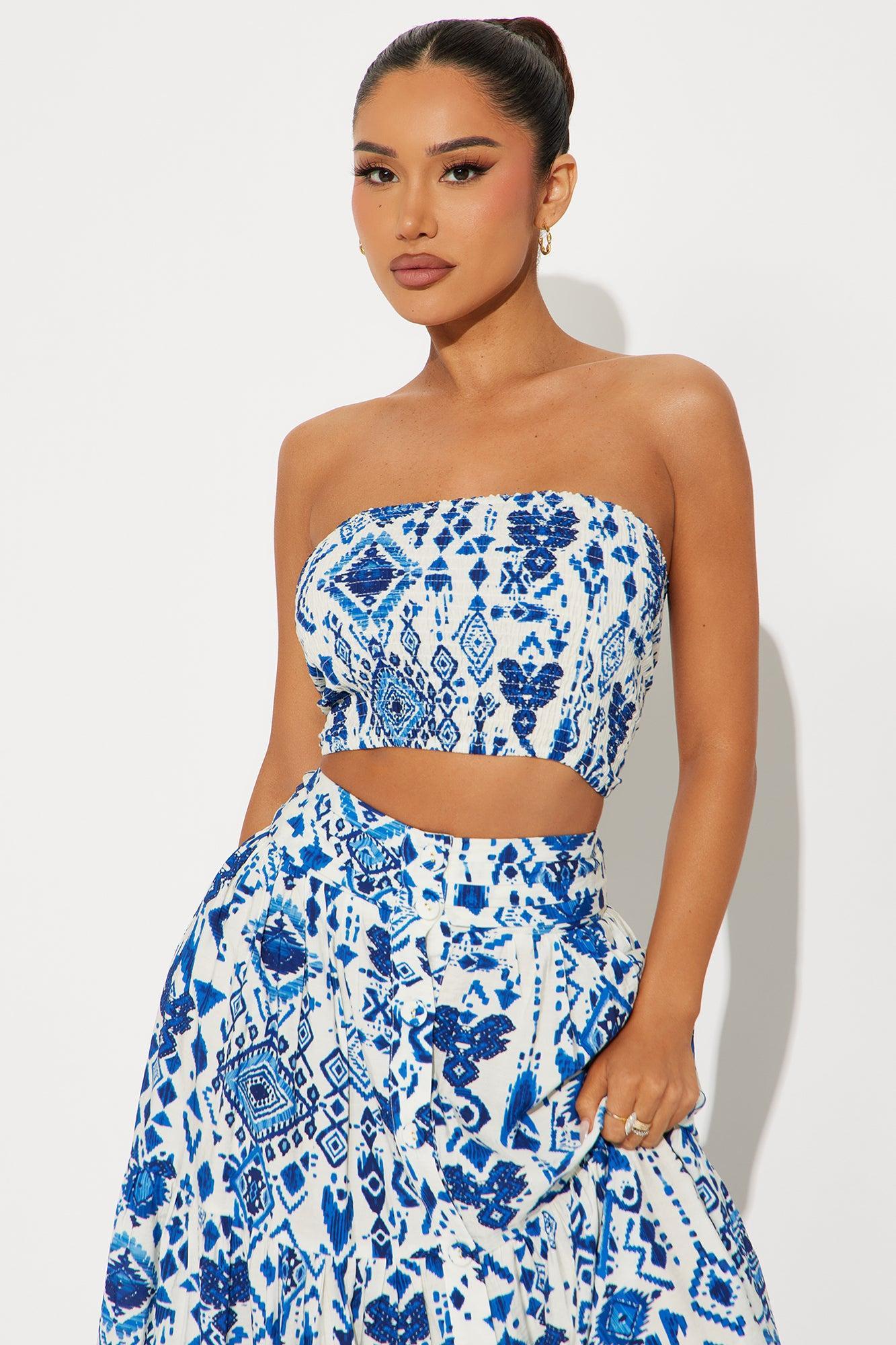 Morocco Maxi Skirt Set - Blue/combo Product Image