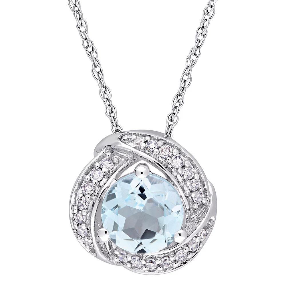 Stella Grace 10k White Gold Sky Blue Topaz & 1/10 Carat T.W. Diamond Swirl Halo Pendant Necklace, Women's, Size: 17", 10k Whgold Product Image