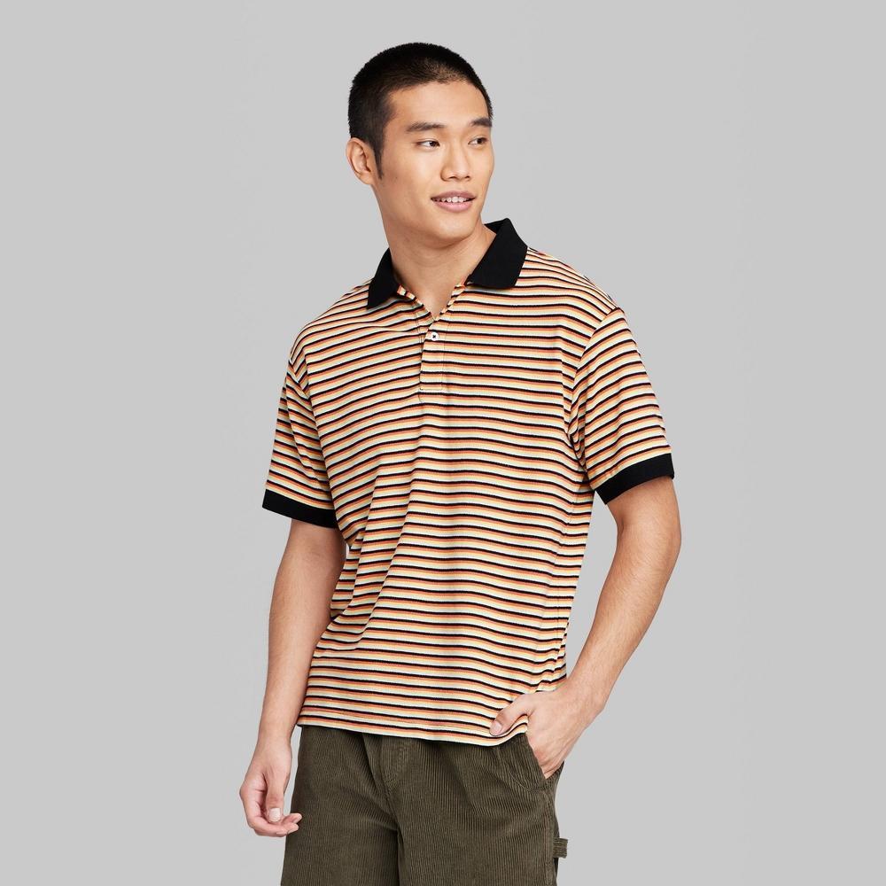 Men's Striped Collared Polo Shirt - Original Use™ XL Orange/Black: Cotton, Short Sleeve Product Image