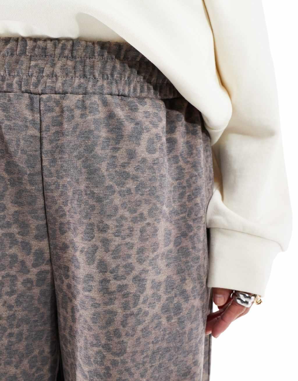 ASOS DESIGN scuba turnback pants in leopard - part of a set Product Image
