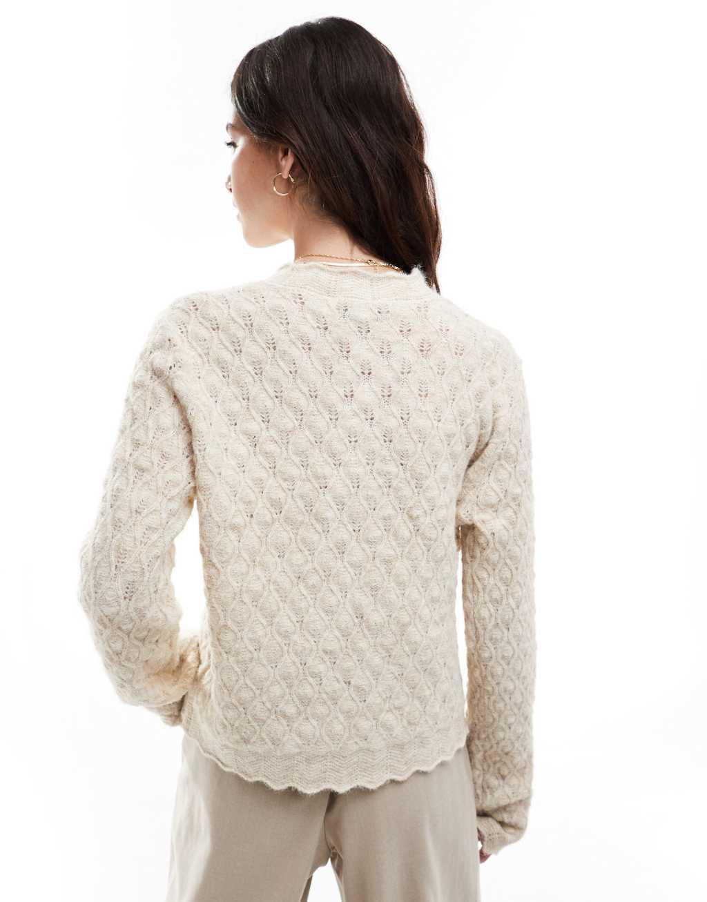 VERO MODA AWARE textured scalloped cardigan in cream Product Image