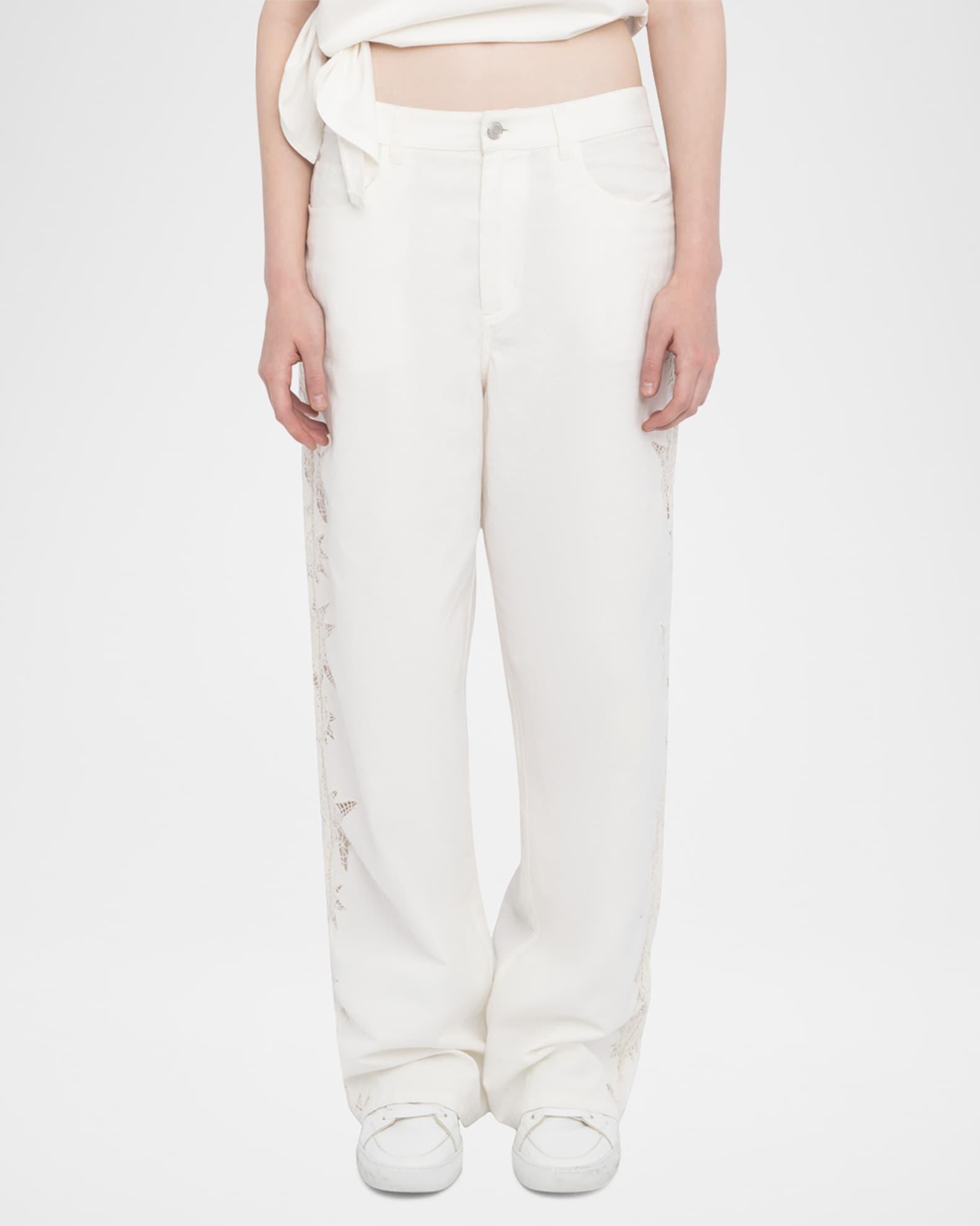 Elfy Cotton Linen Embroidered Pants Product Image