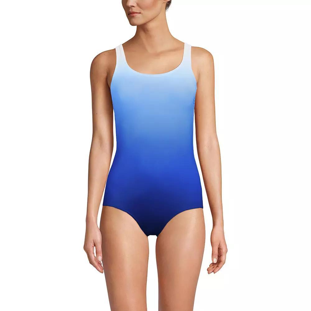 Women's Lands' End Tugless Sporty UPF 50 One-Piece Swimsuit, Size: 16 LONG, Navy Blue Ombre Product Image