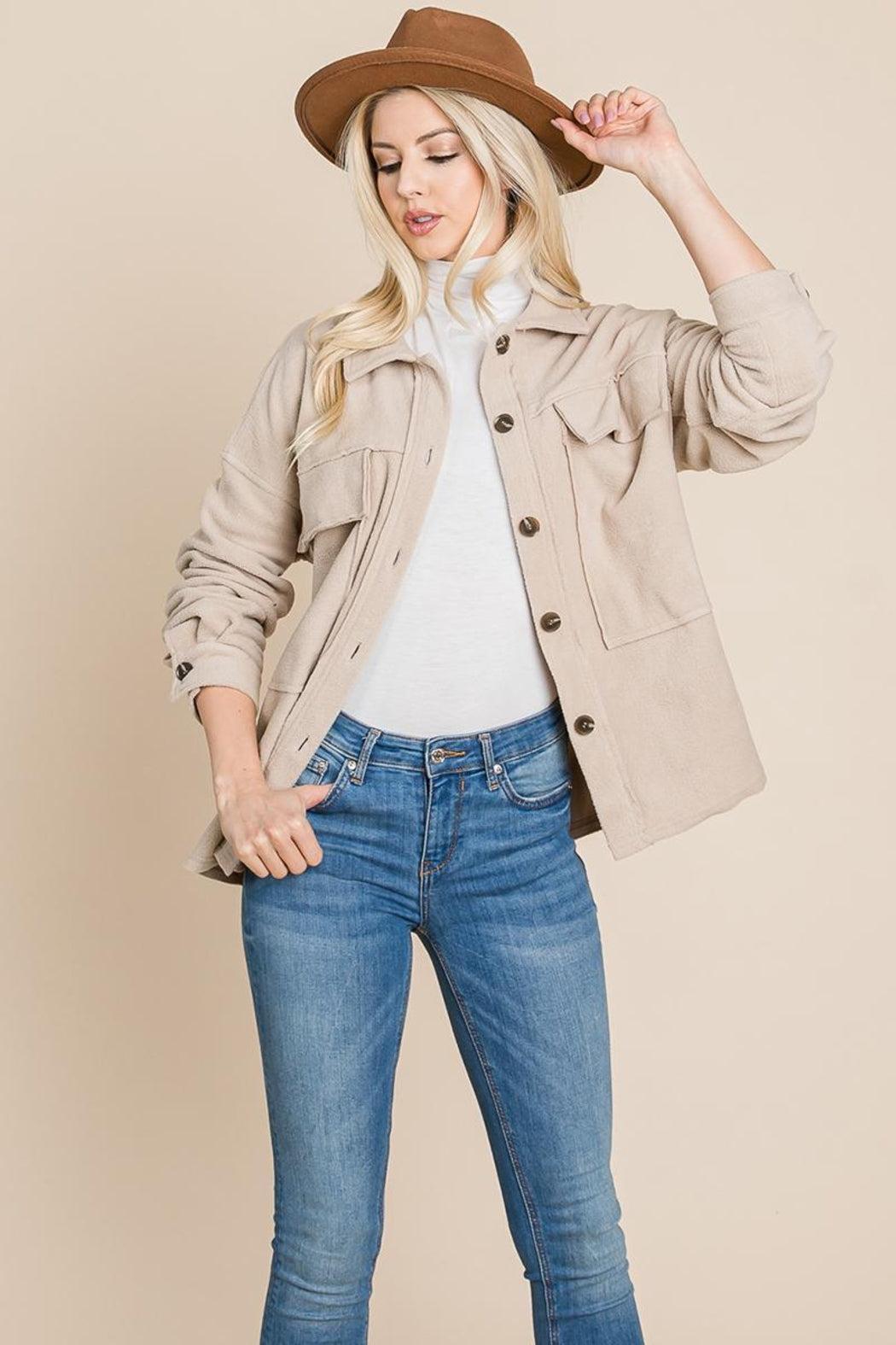 Fleece Jacket Lapel Button Up Sherpa Coat Product Image