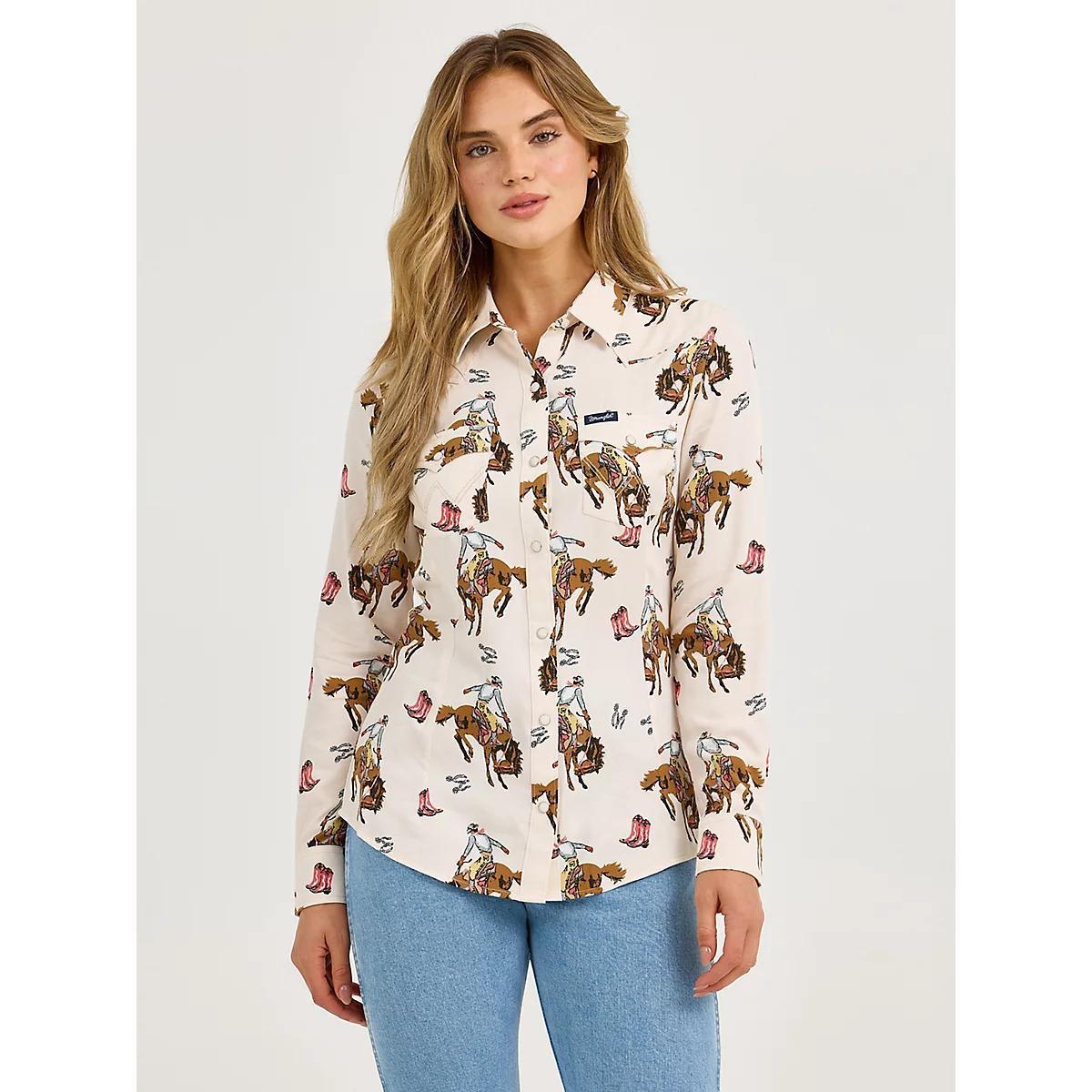 Women's Wrangler Bold Bucking Cowboy Western Snap Shirt | Women's TOPS | Wrangler® Product Image